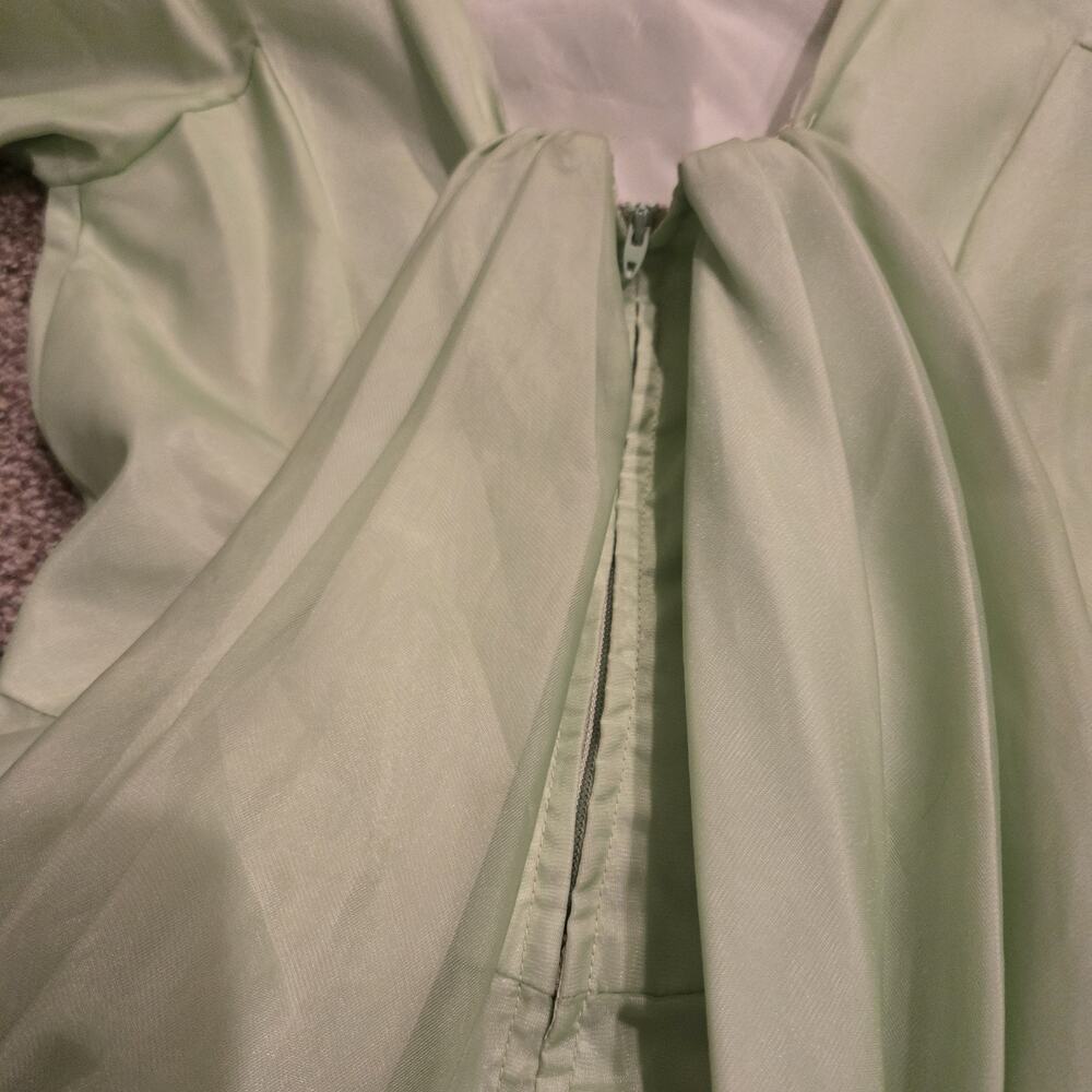 VTG 60s Mint Green Chiffon Long Bow Maxi Dress Union Gown Fits Size XS Retro - Picture 8 of 10